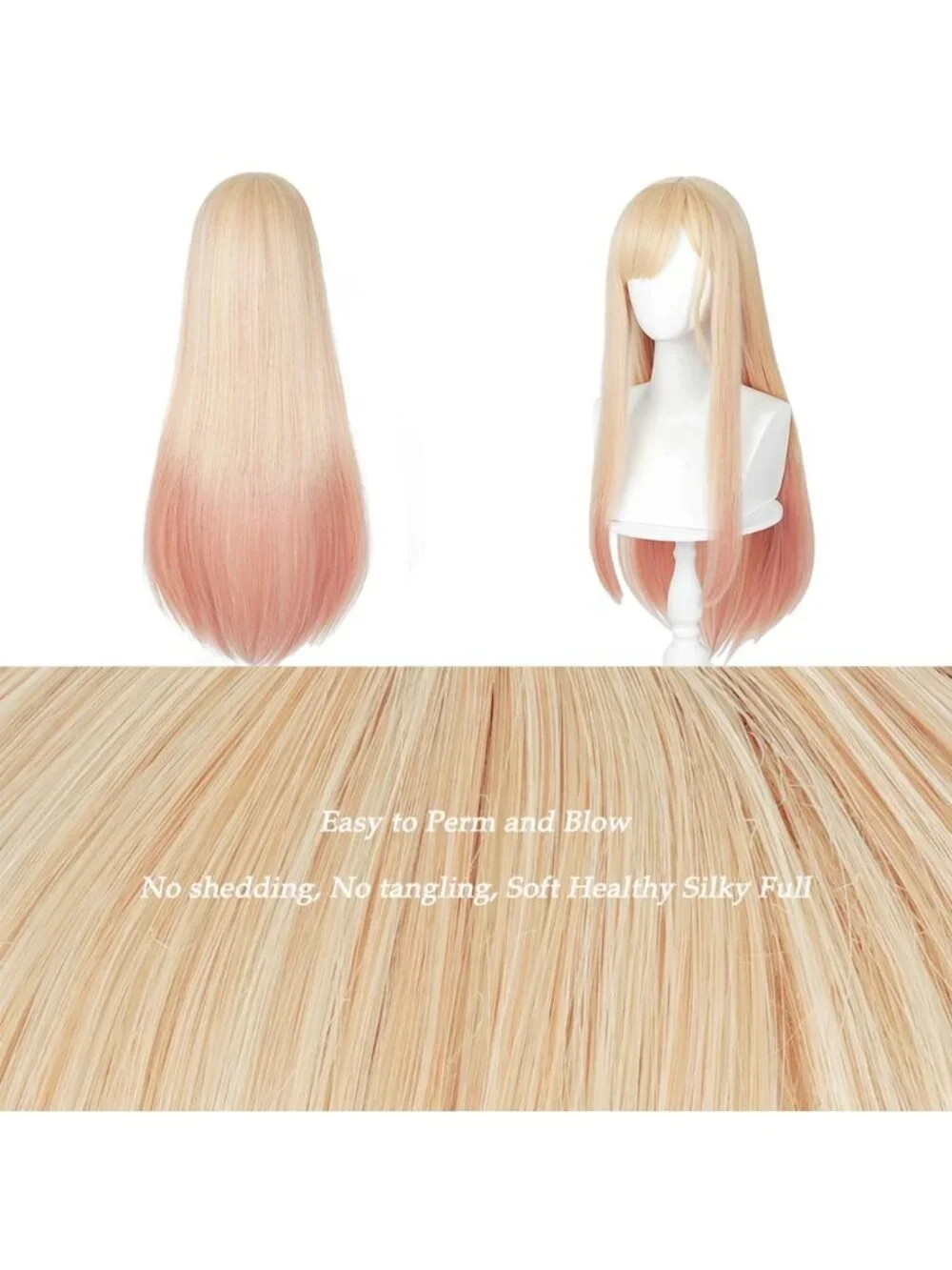 Women's Blonde Ombre Pink Heat Resistant Synthetic Fiber Long Straight Ombre Wig